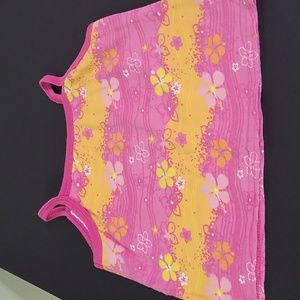 Basic Editions Pink and Orange Tank Top with Hibiscus Flowers